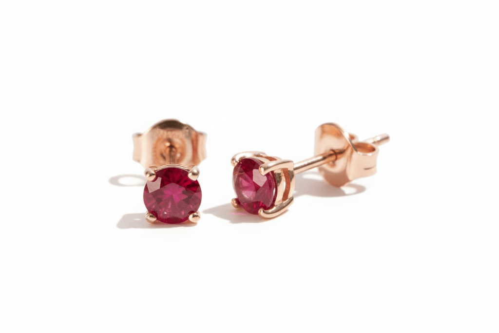 Natural Ruby 4-Prong Earrings in 14-karat Rose Gold by AME Jewellery. 