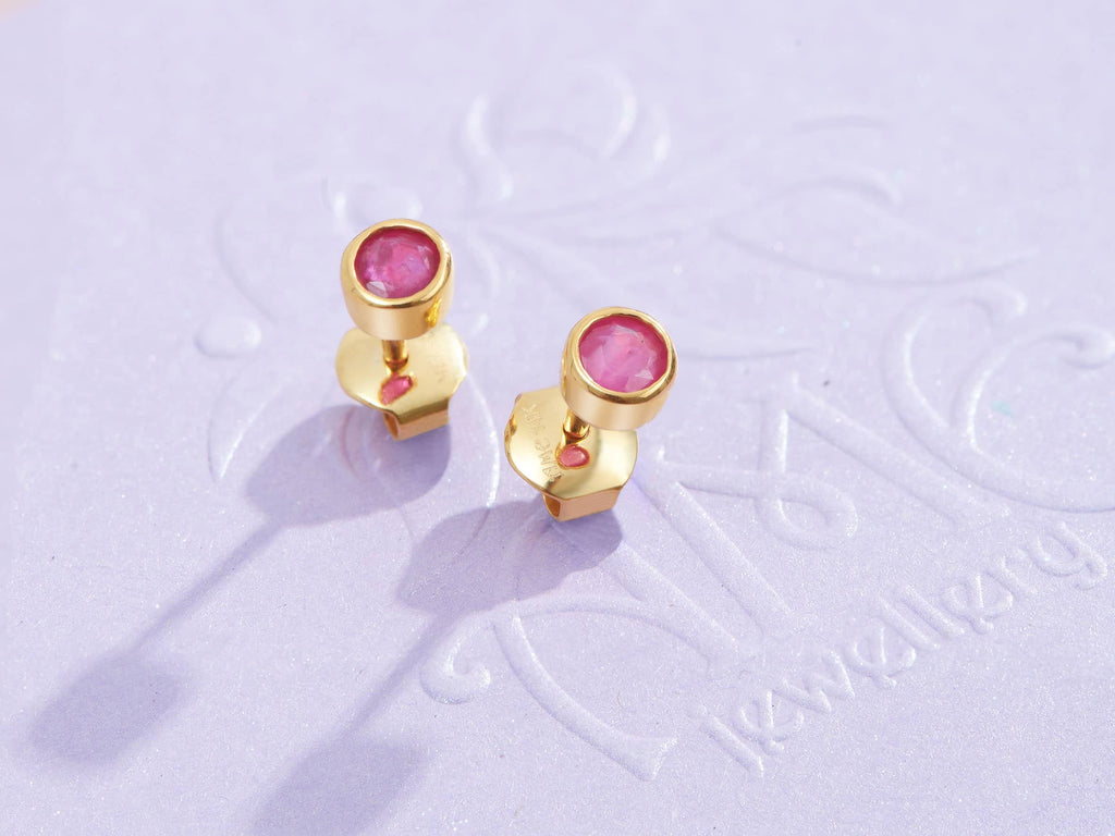 Bông tai Vàng Đá quý thiên nhiên Natural Ruby Bezel Earrings in 14K Yellow Gold by AME Jewellery