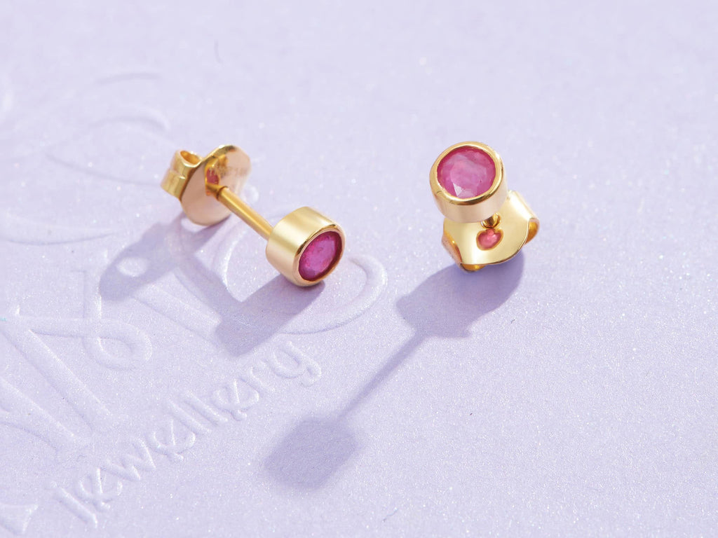 Bông tai Vàng Đá quý thiên nhiên Natural Ruby Bezel Earrings in 14K Yellow Gold by AME Jewellery