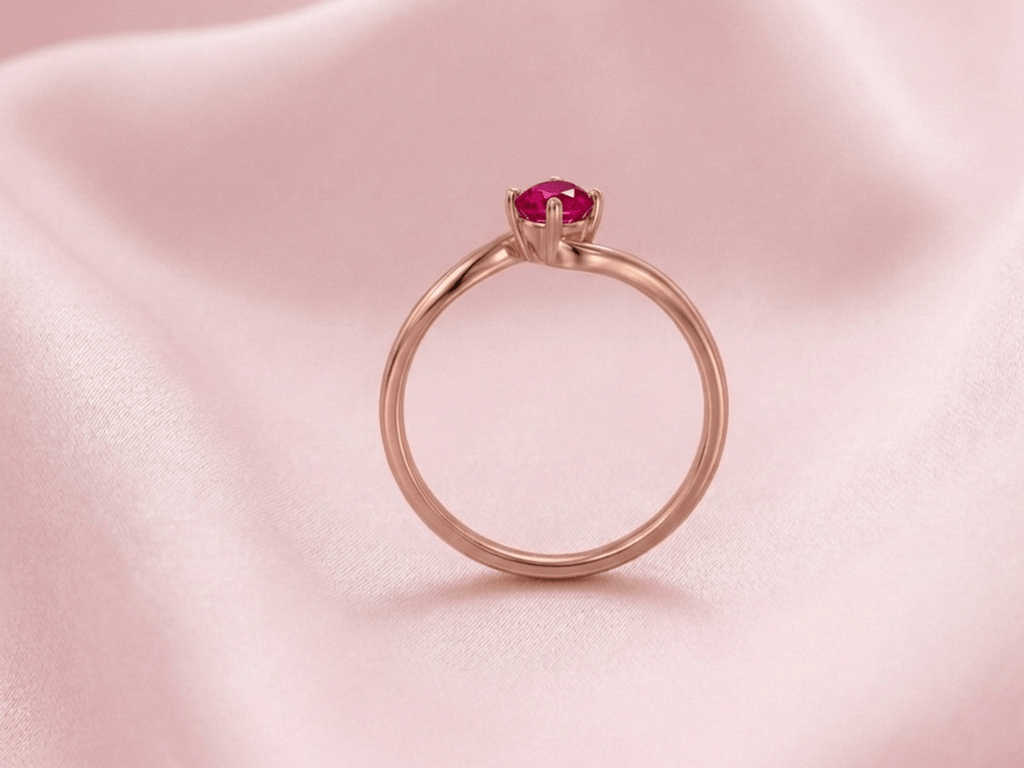 Nhẫn Vàng hồng Đá quý tự nhiên Natural Ruby Solitaire Twist Ring in 14K Rose Gold by AME Jewellery