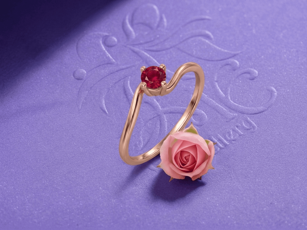Nhẫn Vàng hồng Đá quý tự nhiên Natural Ruby Solitaire Twist Ring in 14K Rose Gold by AME Jewellery