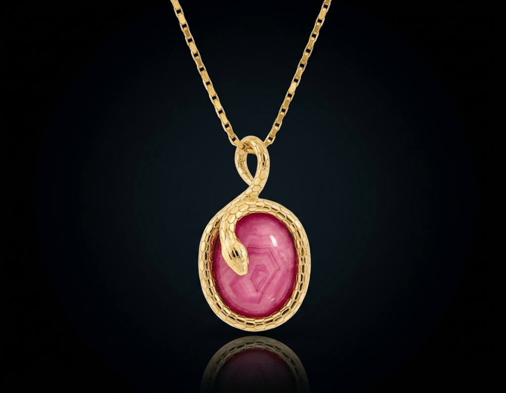 12 carats Natural Star Ruby Snake Pendant in 14K Yellow Gold - AME Jewellery
