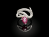 Nhẫn Rắn Vàng trắng 14K Đá quý tự nhiên Ruby sao - AME Jewellery