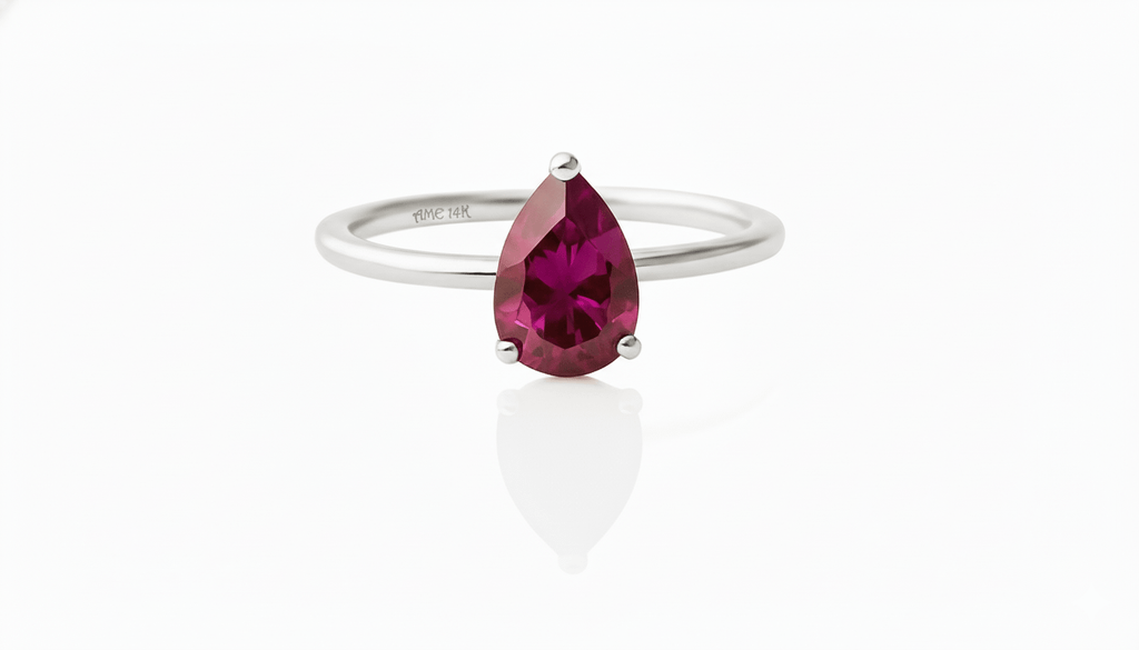 Nhẫn Vàng trắng Đá quý tự nhiên Pear-cut Ruby Ring in 14K White Gold by AME Jewellery