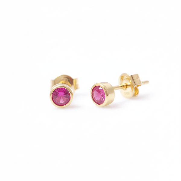 Bông tai Vàng Đá quý thiên nhiên Natural Ruby Bezel Earrings in 14K Yellow Gold by AME Jewellery