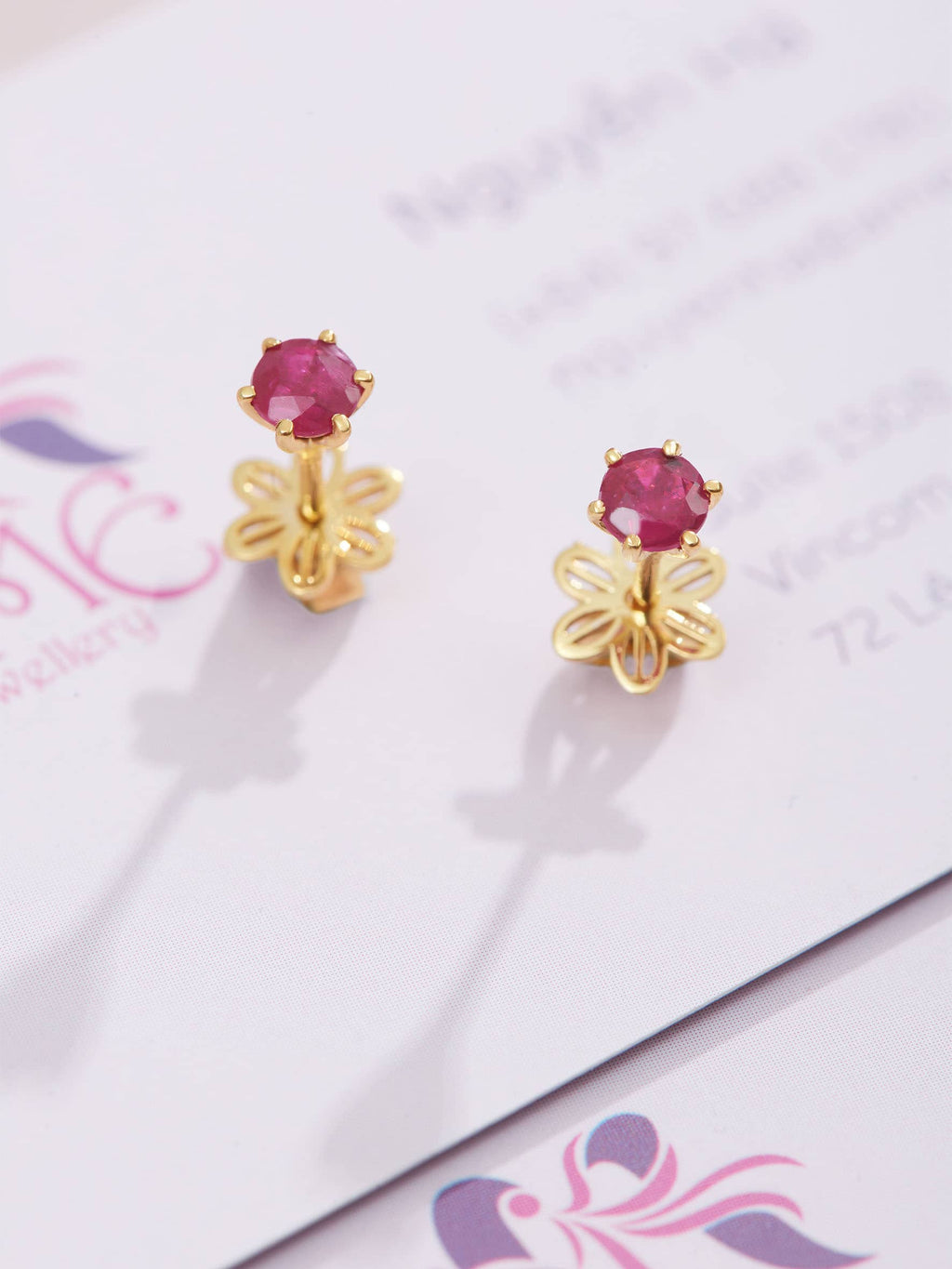 Bông tai Vàng Đá quý thiên nhiên Ruby 6-prong Earrings in 14K Yellow Gold by AME Jewellery