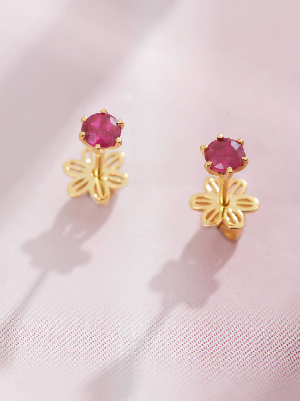 Bông tai Vàng Đá quý thiên nhiên Ruby 6-prong Earrings in 14K Yellow Gold by AME Jewellery