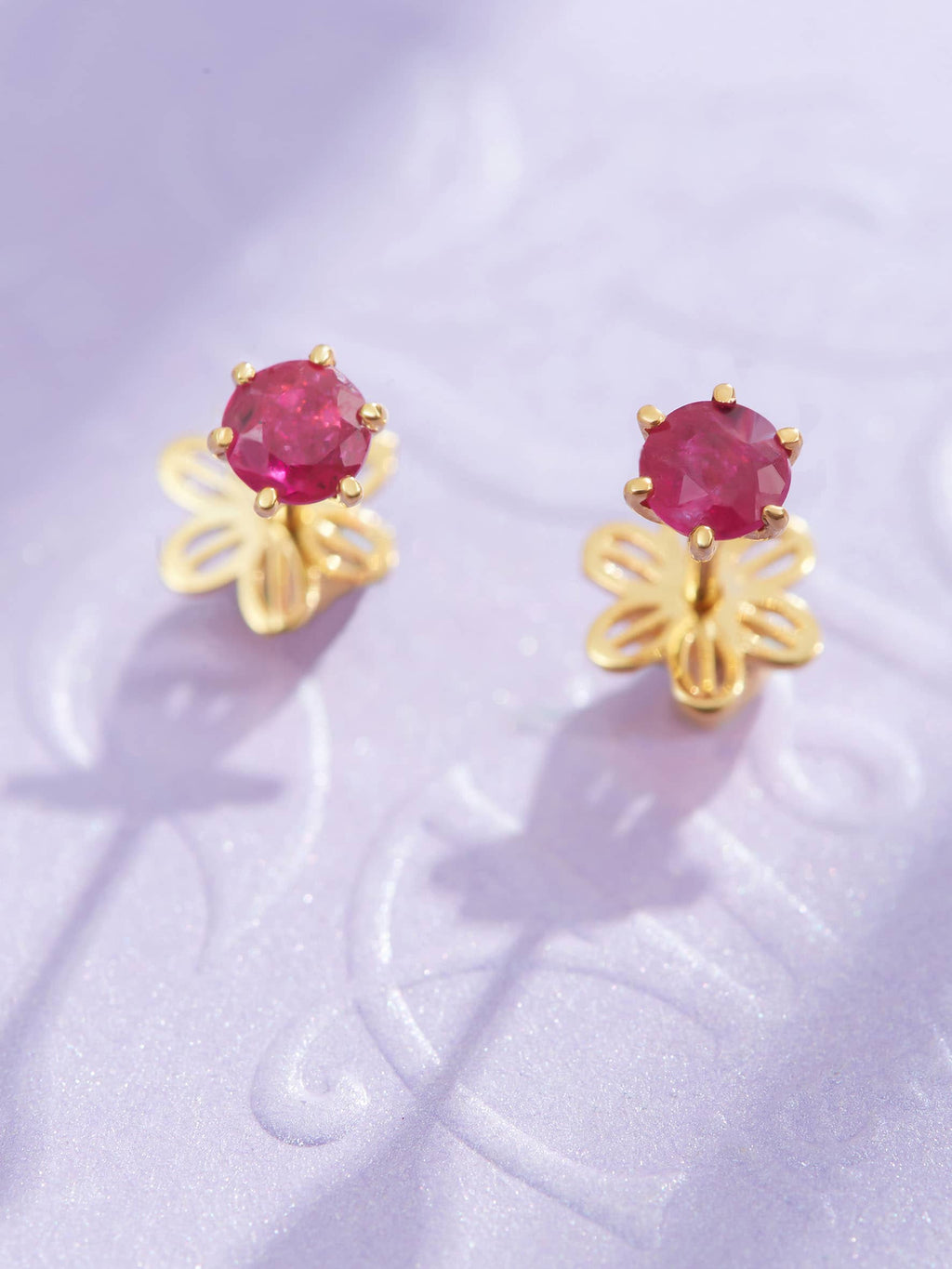 Bông tai Vàng Đá quý thiên nhiên Ruby 6-prong Earrings in 14K Yellow Gold by AME Jewellery