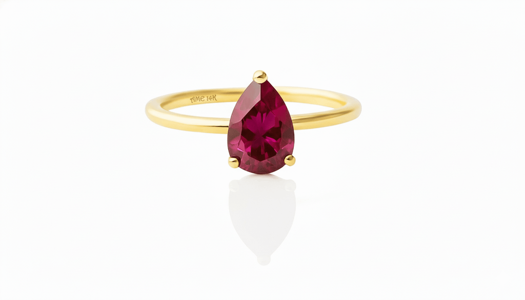 Nhẫn Vàng Đá quý tự nhiên Pear-cut Ruby Ring in 14K Yellow Gold by AME Jewellery