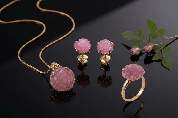Natural Rose Ruby Jewelry set in 14K Yellow Gold | AME Jewellery