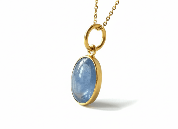 Double-sided Oval Cabochon Blue Sapphire Bezel Pendant Necklace in 14K Yellow Gold by AME Jewellery