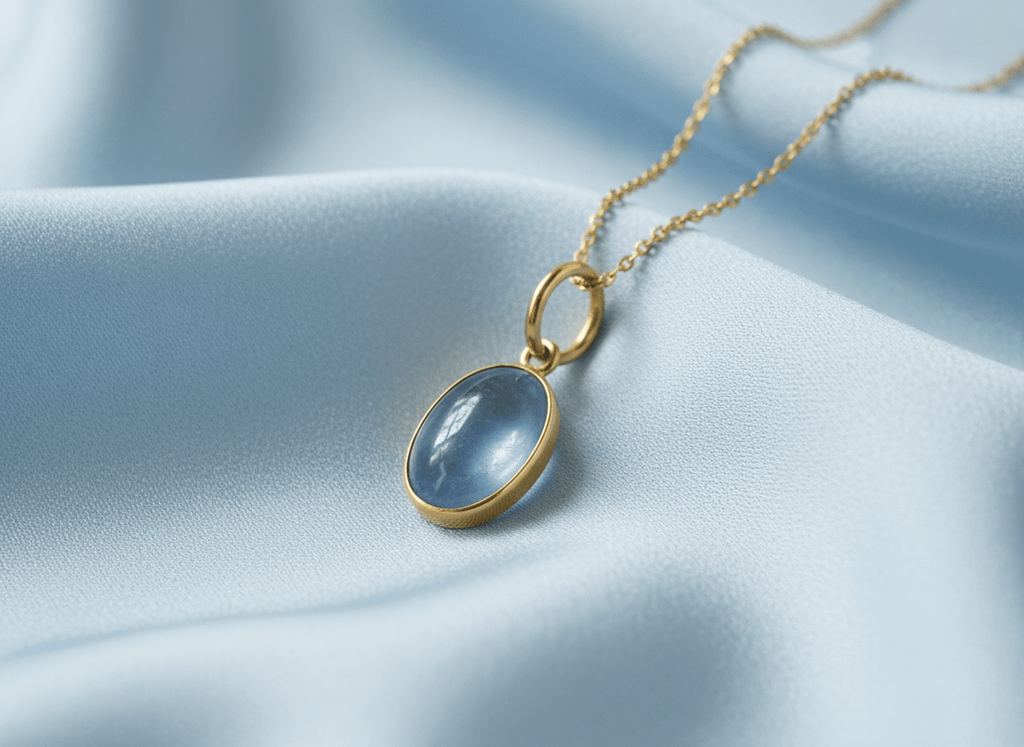 Double-sided Oval Cabochon Blue Sapphire Bezel Pendant Necklace in 14K Yellow Gold by AME Jewellery