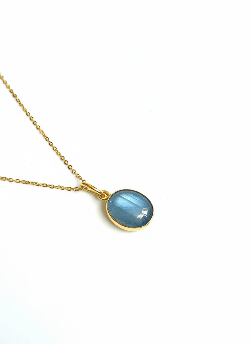 Double-sided Oval Cabochon Blue Sapphire Bezel Pendant Necklace in 14K Yellow Gold by AME Jewellery