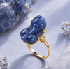 Natural Sapphire-Carved Pixiu Ring in 14K Yellow Gold - AME Jewellery