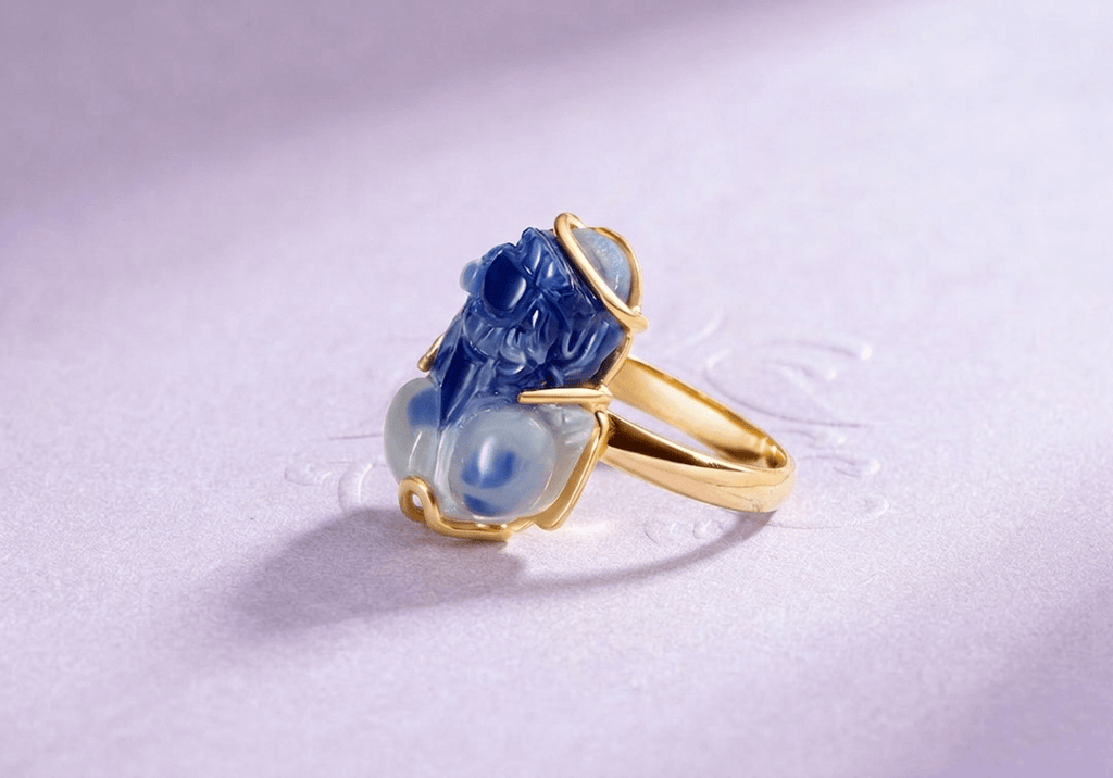 Sapphire-Carved Pixiu Ring in 14K Yellow Gold - AME Jewellery