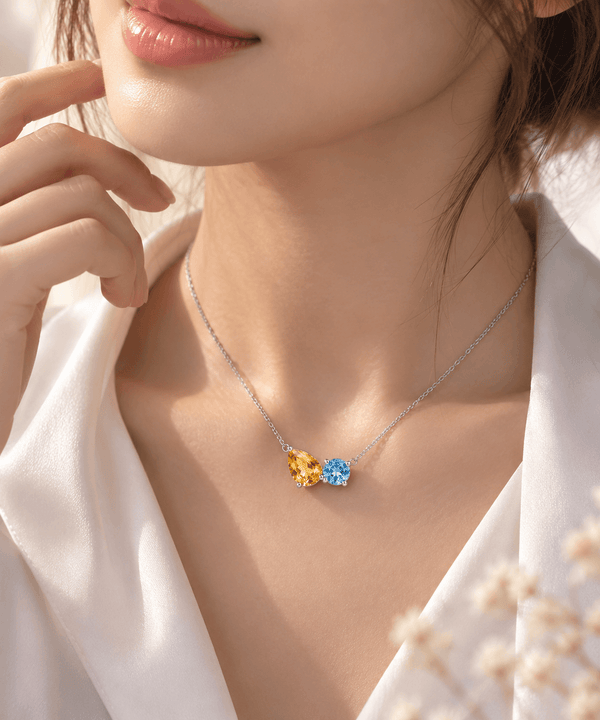 Sterling Silver Necklace with Natural Pear-cut Citrine & Blue Topaz - AME Jewellery