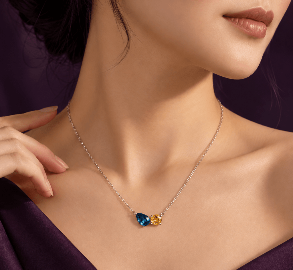 Sterling Silver Necklace with Pear-cut London Blue Topaz & Citrine - AME Jewellery