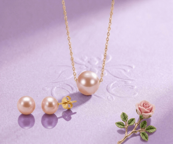 Single Lavender Freshwater Pearl Jewelry two-piece Set in 14K Yellow Gold