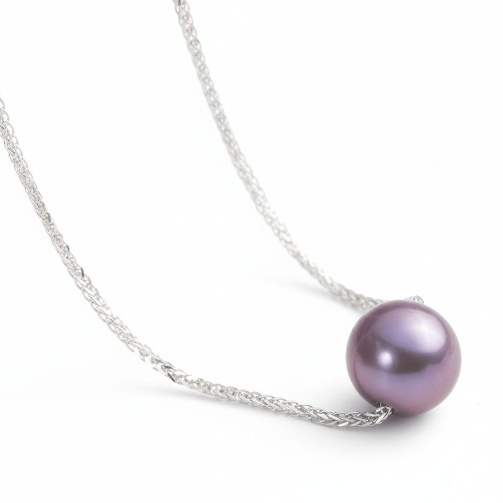 Dây chuyền Vàng trắng Ngọc trai Single Pink Pearl Chain Necklace in 18K White Gold by AME Jewellery