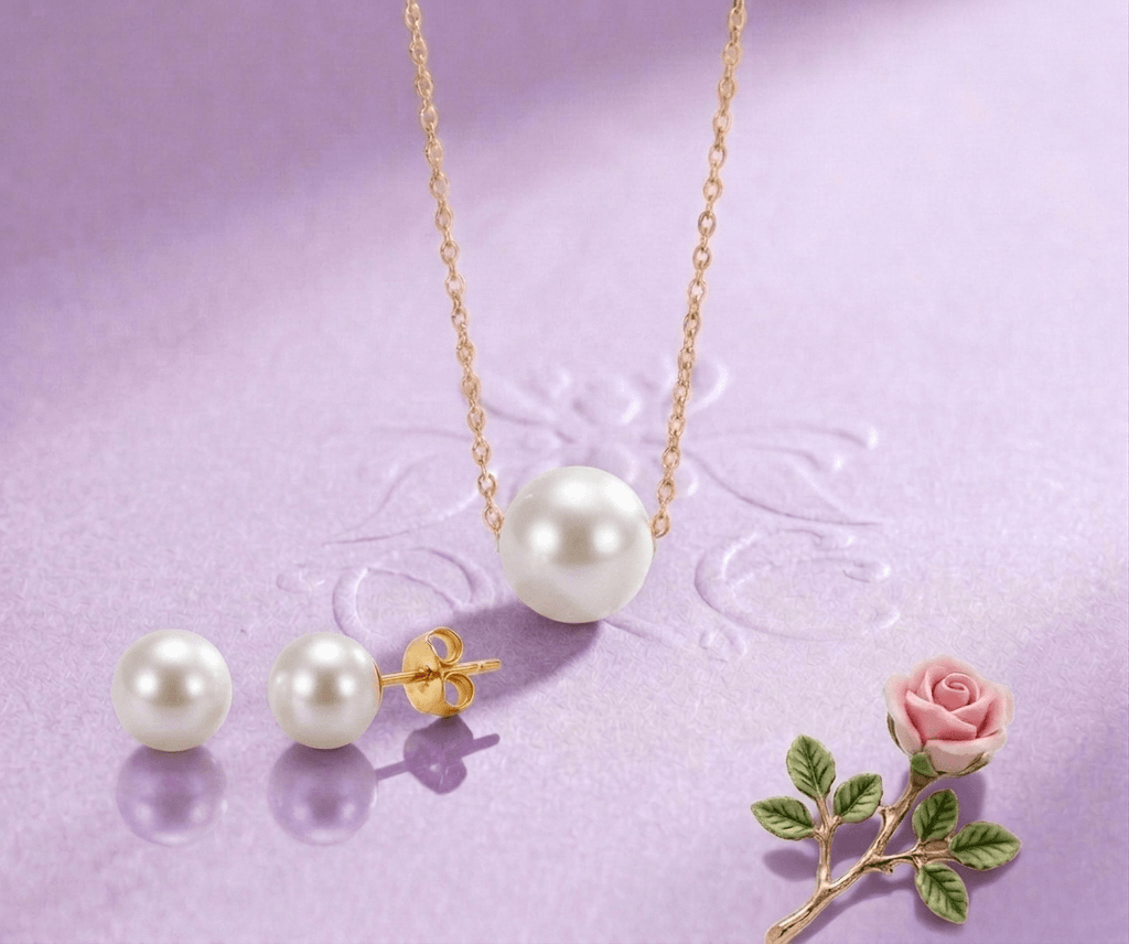 Single white Freshwater Pearl Jewelry two-piece Set in 14K Yellow Gold