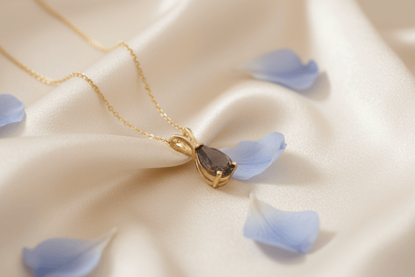 Mặt dây Vàng 14K Đá quý tự nhiên Pear Smoky Quartz Pendant Necklace in 14K Yellow Gold by AME Jewellery