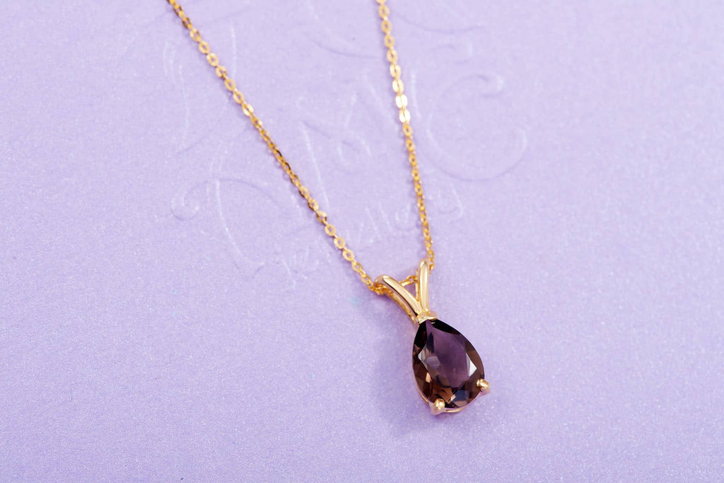 Mặt dây Vàng 14K Đá quý tự nhiên Pear Smoky Quartz Pendant Necklace in 14K Yellow Gold by AME Jewellery