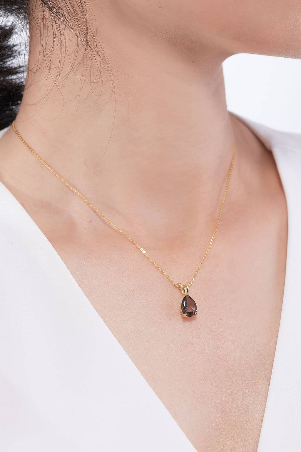 Mặt dây Vàng 14K Đá quý tự nhiên Pear Smoky Quartz Pendant Necklace in 14K Yellow Gold by AME Jewellery