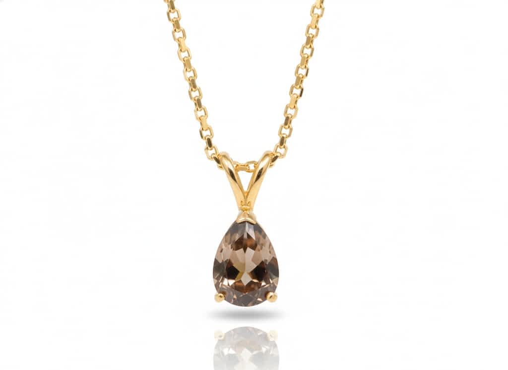 Mặt dây Vàng 14K Đá quý tự nhiên Pear Smoky Quartz Pendant Necklace in 14K Yellow Gold by AME Jewellery
