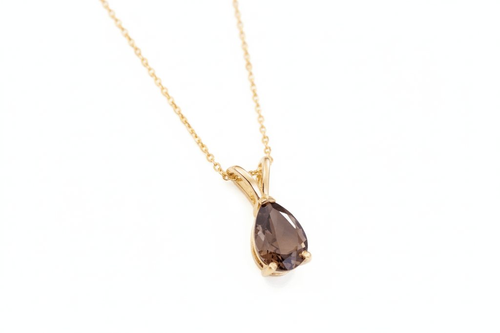 Mặt dây Vàng 14K Đá quý tự nhiên Pear Smoky Quartz Pendant Necklace in 14K Yellow Gold by AME Jewellery