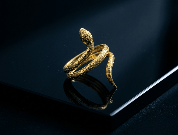 14K Yellow Gold Snake Ring featuring a gracefully coiled snake design that wraps around the finger, crafted by AME Jewellery.