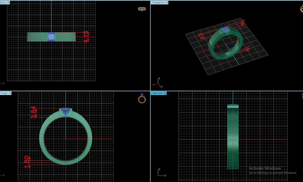 square gemstone ring 3D design - AME Jewellery
