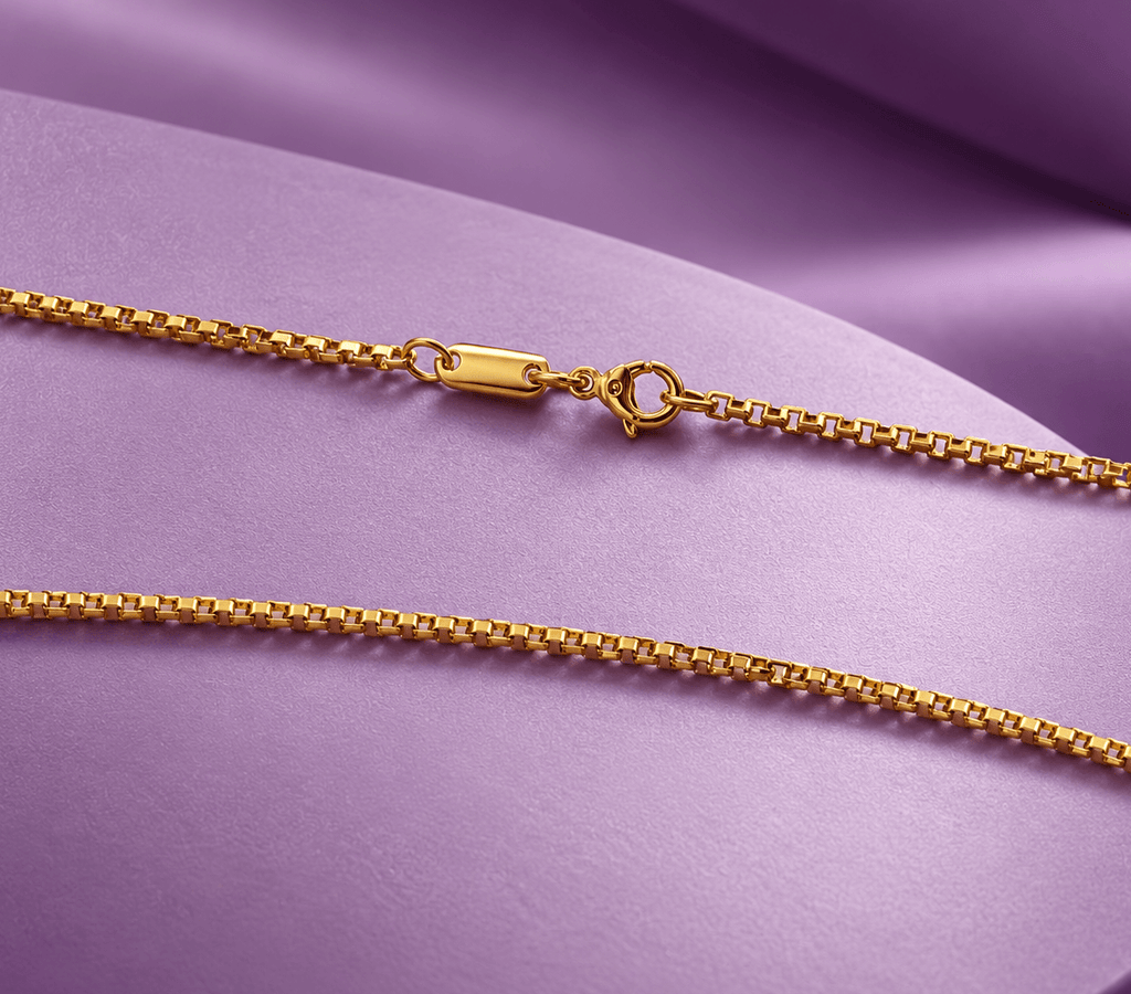 The Square Link Chain Necklace in 14-karat Yellow Gold by AME Jewellery is a distinctive and modern jewelry piece crafted with square-shaped links.
