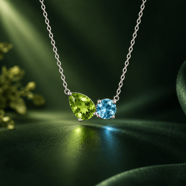 Sterling Silver Necklace with Natural Pear-cut Citrine & Blue Topaz - AME Jewellery