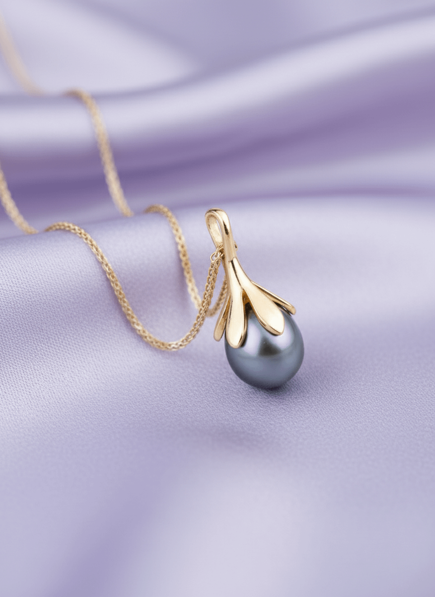 Mặt dây chuyền Vàng Ngọc trai biển Tahitian Pearl Pendant in 14K Yellow Gold by AME Jewellery