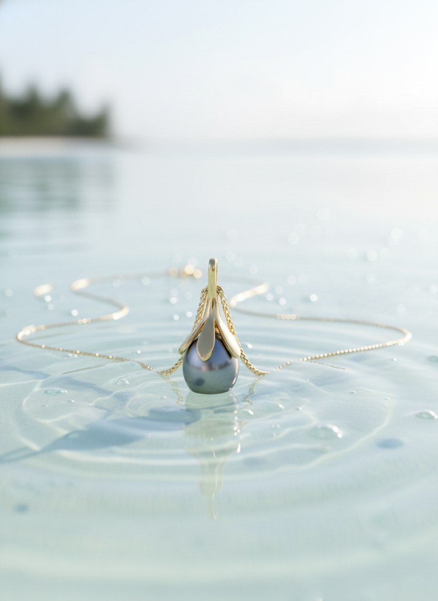Mặt dây chuyền Vàng Ngọc trai biển Tahitian Pearl Pendant in 14K Yellow Gold by AME Jewellery