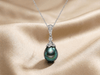 Green Teardrop Freshwater Pearl Pendant in Sterling Silver - AME Jewellery