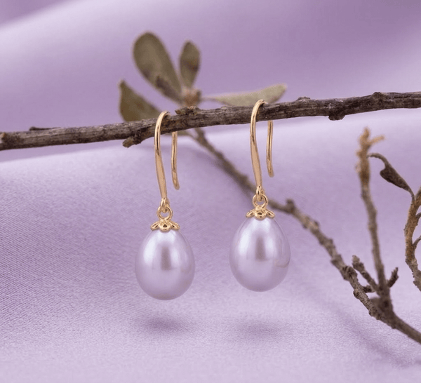 Bông tai Vàng Ngọc trai Teardrop lavender Freshwater Pearl Hook Gold Earrings by AME Jewellery