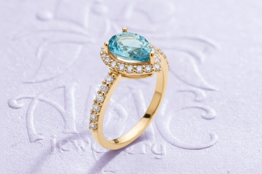 Nhẫn nữ Vàng 14K Đá quý Blue Topaz Gold Ring - AME Jewellery