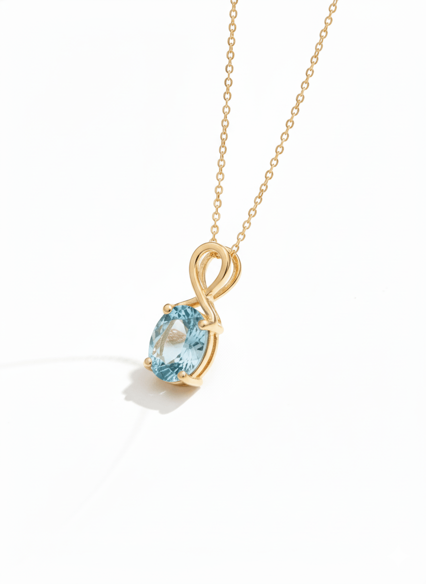 Mặt dây chuyền Vàng Đá quý tự nhiên oval-cut Blue Topaz Gold Pendant Necklace in 18K Yellow Gold by AME Jewellery