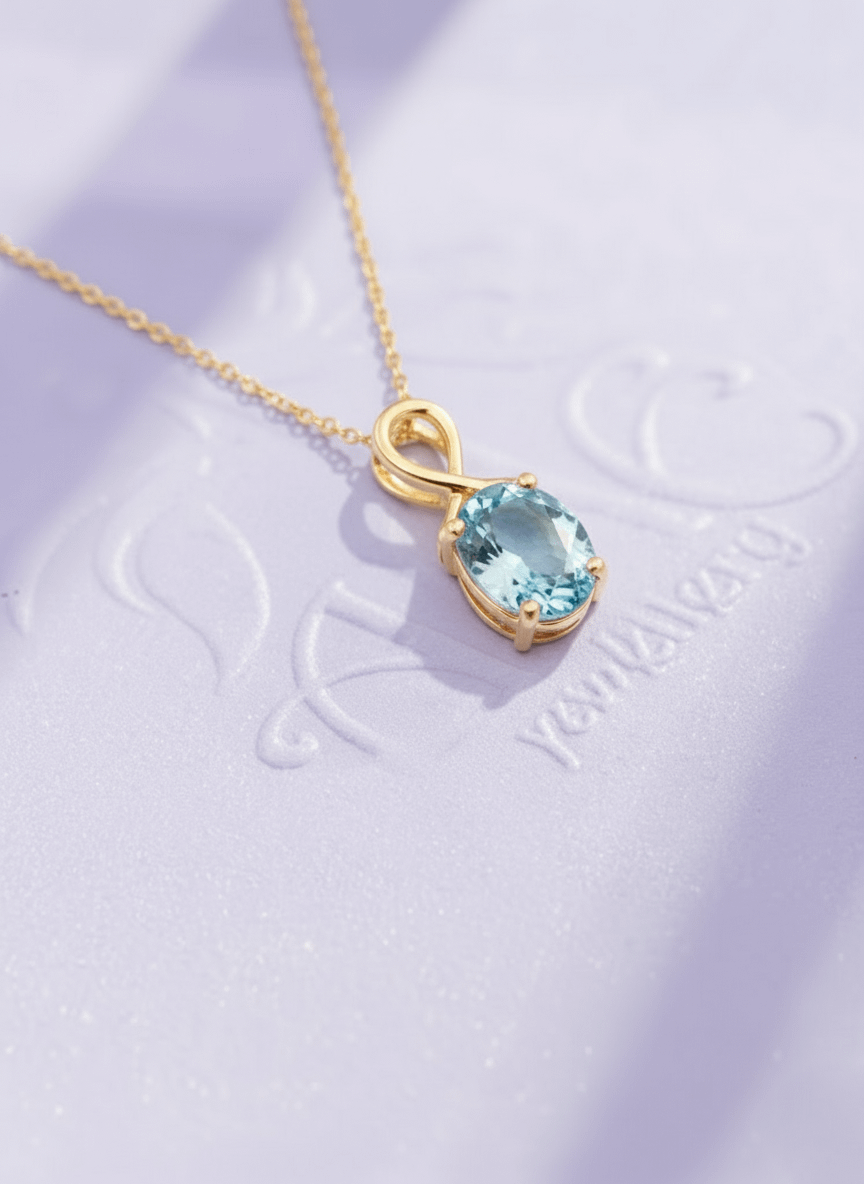 Mặt dây chuyền Vàng Đá quý tự nhiên oval-cut Blue Topaz Gold Pendant Necklace in 18K Yellow Gold by AME Jewellery