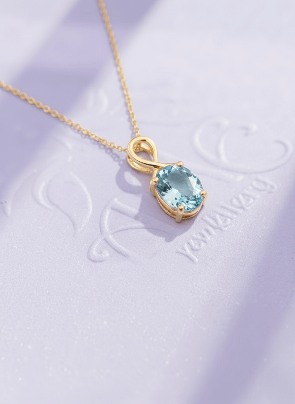 Mặt dây chuyền Vàng Đá quý tự nhiên oval-cut Blue Topaz Gold Pendant Necklace in 18K Yellow Gold by AME Jewellery