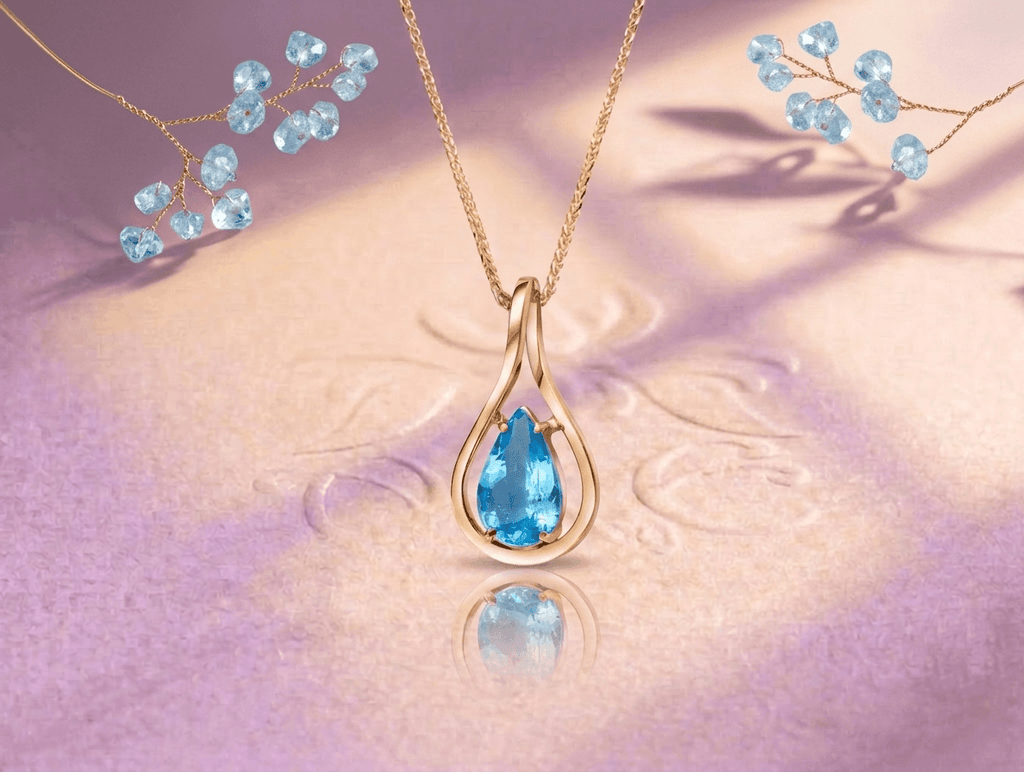 Pendentif en or jaune 14K et topaze bleue naturelle taille en poire – AME Jewellery