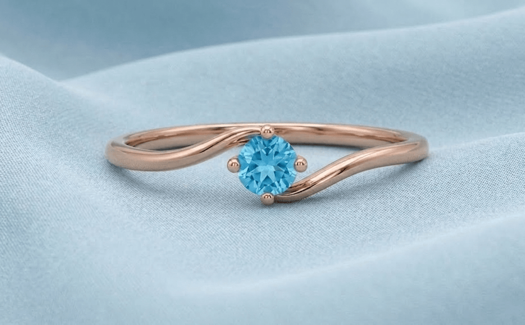 Nhẫn Vàng Đá quý tự nhiên Blue Topaz Solitaire Twist Ring in 14K Rose Gold by AME Jewellery