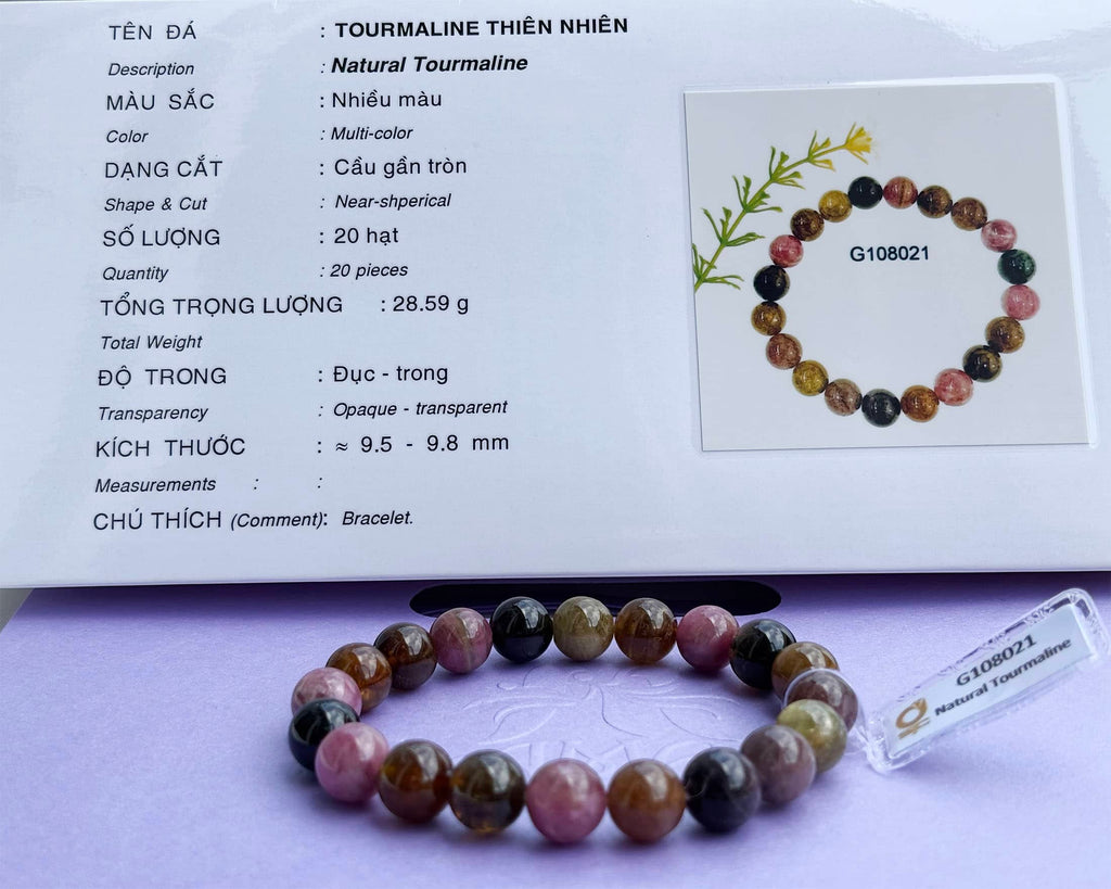 Vòng tay Đá quý tự nhiên Tourmaline - Natural Multicolor Tourmaline Beads Bracelet by AME Jewellery