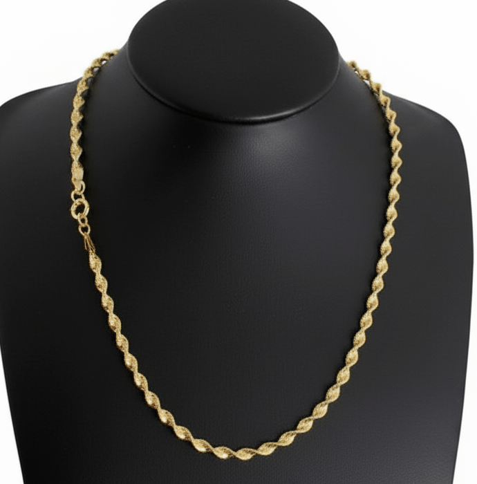 Dây chuyền Vàng Nữ xoắn giác kim cương | Twisted diamond-cut chain necklace in 14K yellow gold by AME Jewellery