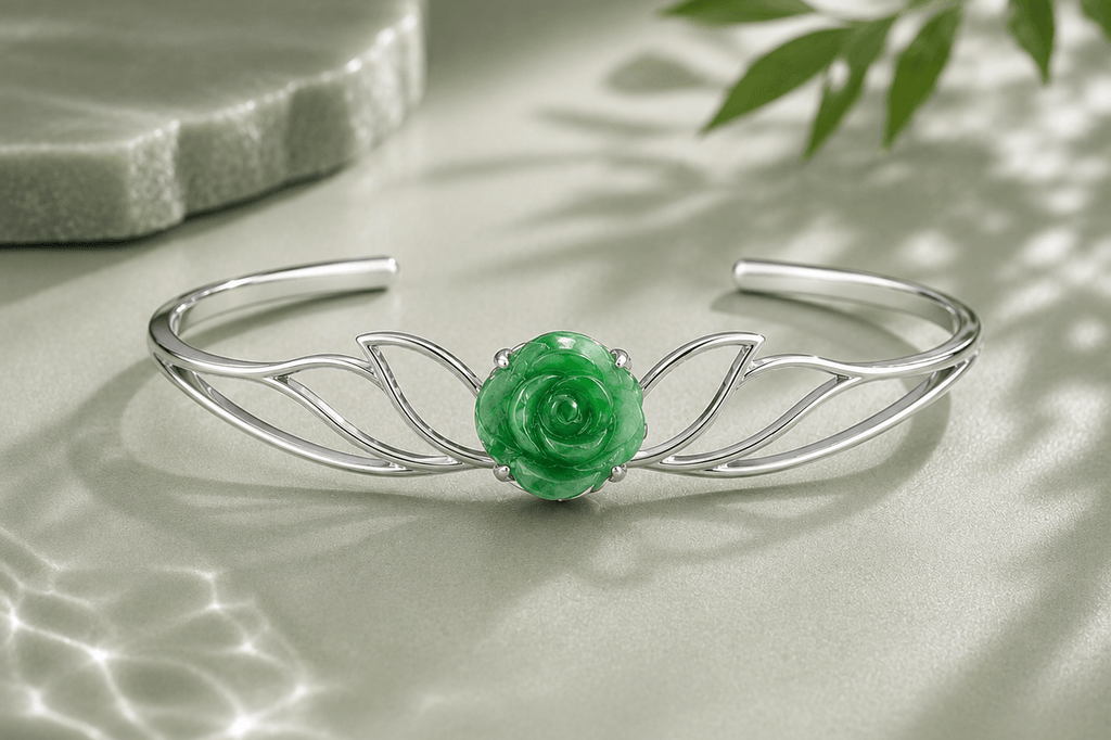 Vòng tay bạc cao cấp Cẩm thạch thiên nhiên hoa hồng của AME Jewellery