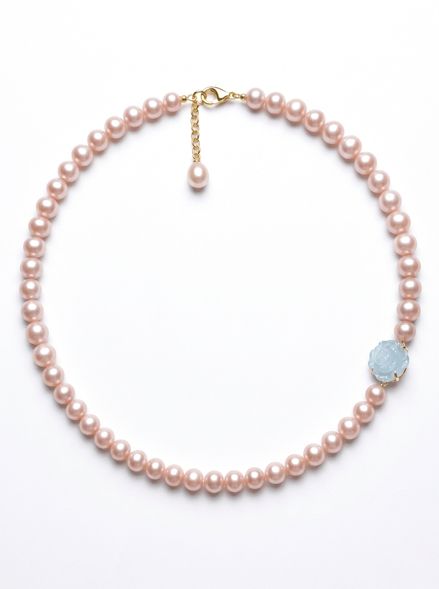 Vòng cổ Chuỗi Ngọc trai nuôi nước ngọt lavender và Aquamarine - AME Jewellery