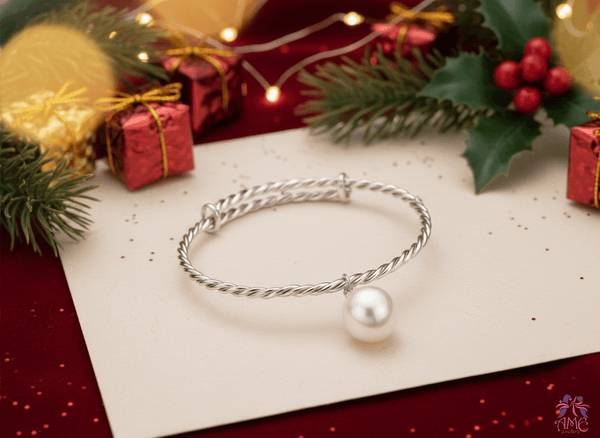 Vòng tay Ngọc trai nước ngọt trắng Freshwater Pearl Cable Bangle by AME Jewellery