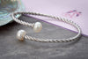 Bracelet jonc câble ouvert en argent sterling et perles de culture d’eau douce demi-rondes