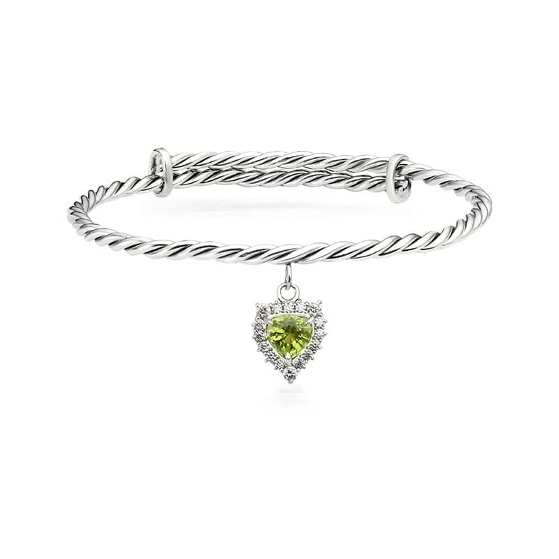 Vòng tay Đá quý thiên nhiên Heart-cut Peridot Cable Bangle in Sterling Silver by AME Jewellery